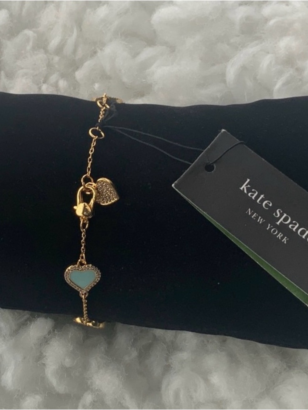kate spade Gold Heart Bracelet with Mint Enamel hearts! NWT - Picture 9 of 10